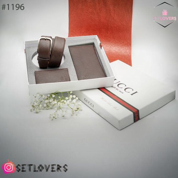 ست چرم مردانه گوچی رنگ قهوه ای تیره